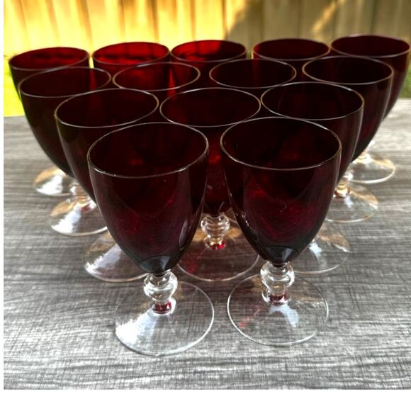 Ruby Red Cordial Liqueur Juice Footed Clear Base Glasses 4.25" Tall-Set of 14 - Picture 5 of 7